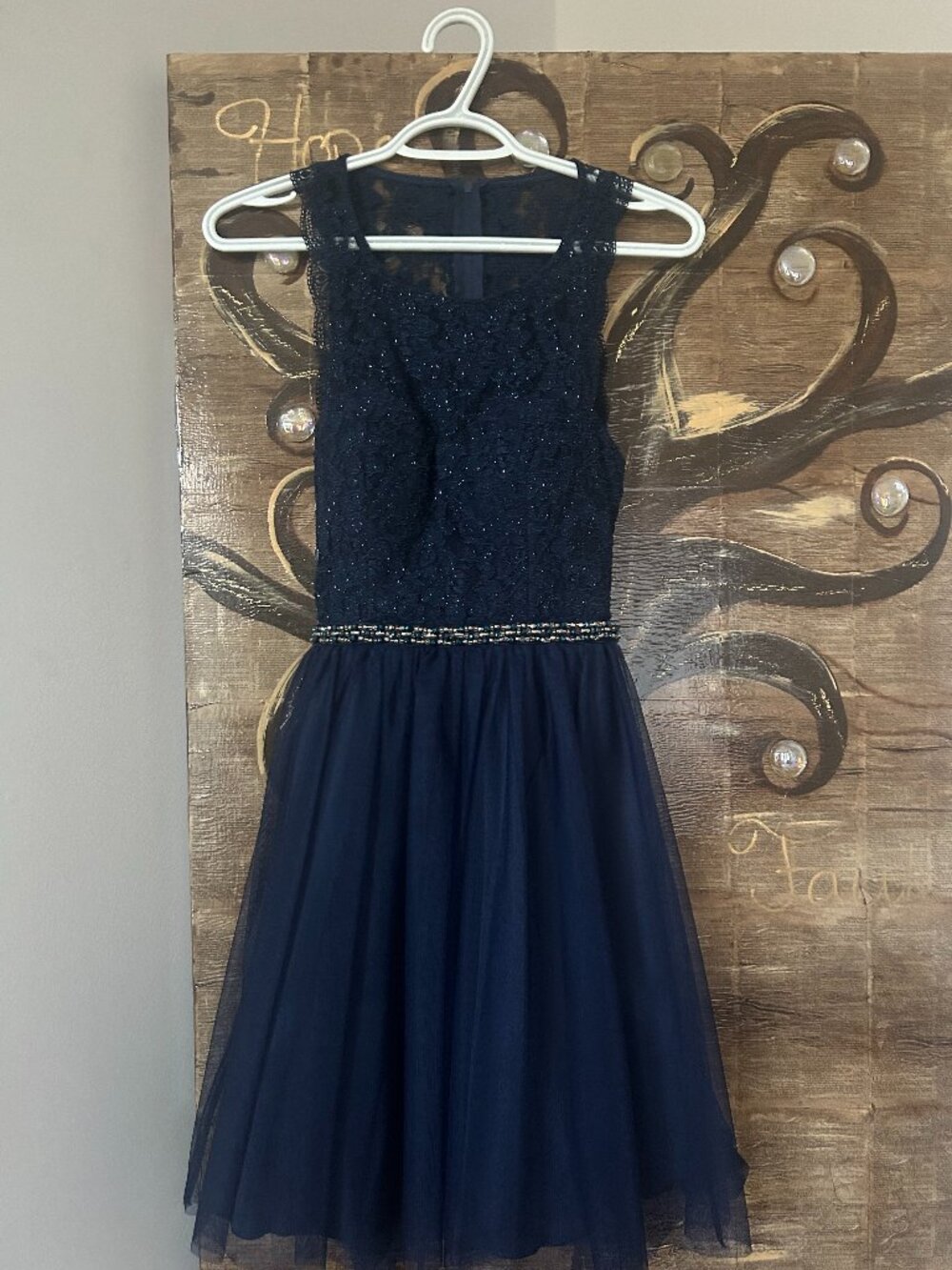 Navy lace and tulle homecoming and formal party dress